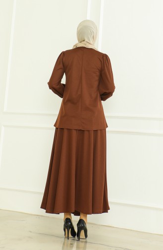 Tunic Skirt Two Piece Suit 8019-02 Brown 8019-02