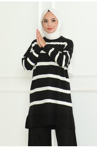 Striped Stylish Knitwear Suit 153-01 Black 153-01