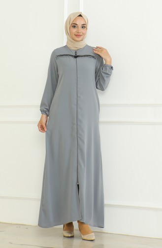 Abaya Met Ritssluiting En Elastische Mouwen 0475-04 Grijs 0475-04