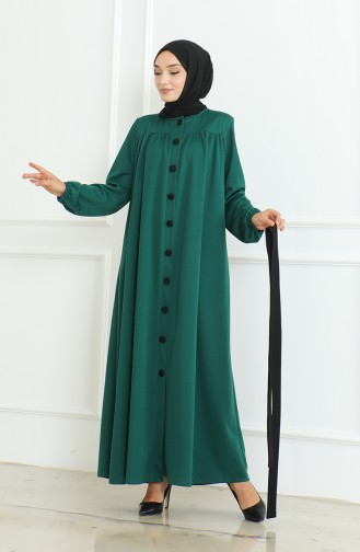 Abaya Mit Geknöpftem Gürtel 8018-01 Smaragdgrün 8018-01