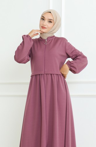 Abaya A Fermeture Et Manches Elastiques 8022-01 Rose Poudré 8022-01