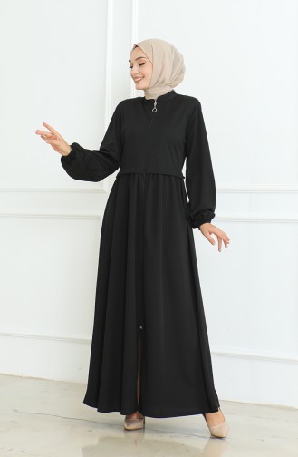 Abaya A Fermeture Et Manches Elastiques 8022-02 Noir 8022-02