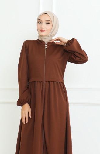 Abaya Met Ritssluiting En Elastische Mouwen 8022-04 Bruin 8022-04