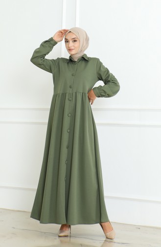 Abaya A Boutons 8023-02 Vert Khaki 8023-02