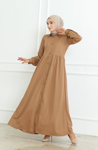 Buttoned Abaya 8023-03 Milky Coffee 8023-03