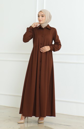 Buttoned Abaya 8023-04 Brown 8023-04