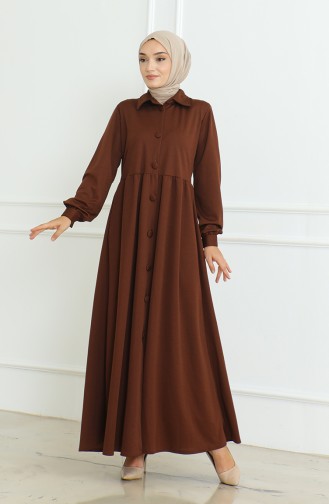 Buttoned Abaya 8023-04 Brown 8023-04