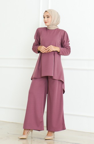 Asymmetrical Cut Tunic Trousers Double Suit 8021-03 Dusty Rose 8021-03