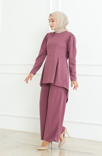 Asymmetrical Cut Tunic Trousers Double Suit 8021-03 Dusty Rose 8021-03