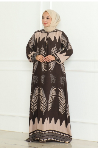 Viscose Dress With Tie Collar 1136-05 Brown 1136-05