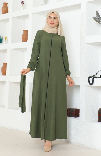 Crepe Fabric Belted Abaya 1019-04 Khaki 1019-04