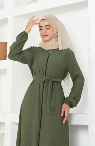 Bürümcük Abaya à Ceinture En Tissu 1019-04 Khaki 1019-04