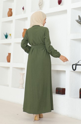 Bürümcük Abaya à Ceinture En Tissu 1019-04 Khaki 1019-04