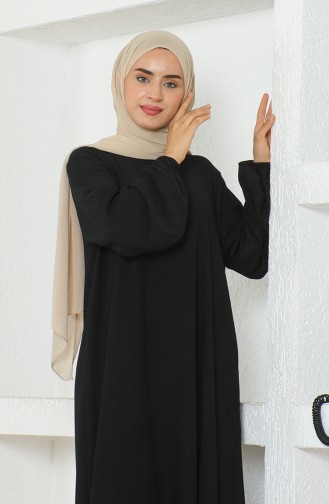 Bürümcük Stoffärmel-elastisches Kleid 1025-01 Schwarz 1025-01