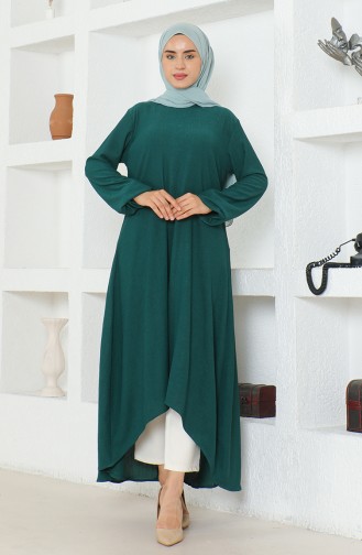 Crepe Fabric Asymmetric Cut Long Tunic 1034-01 Emerald Green 1034-01