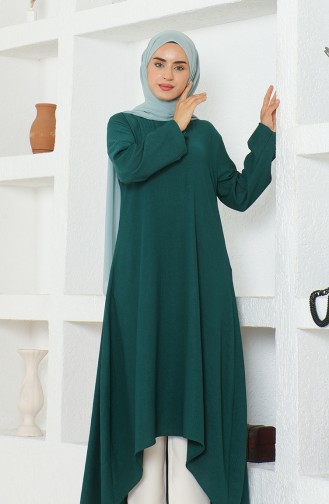 Crepe Fabric Asymmetric Cut Long Tunic 1034-01 Emerald Green 1034-01