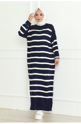 Striped Knit Dress 253-03 Navy Blue 253-03