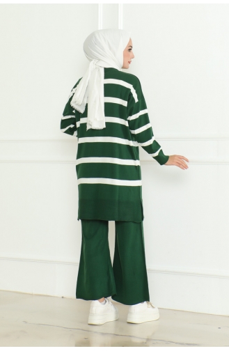 Striped Knitwear Hijab Suit 153-06 Emerald Green 153-06