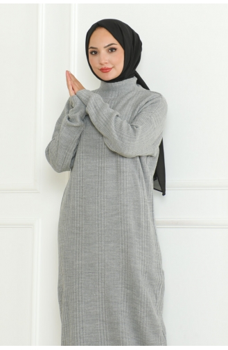 Robe Hijab Tricot Texturé 252-02 Gris 252-02