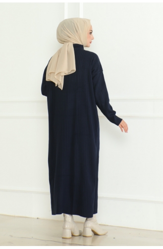 Robe Hijab Tricot Texturé 252-04 Bleu Marine 252-04