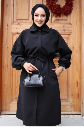 Hidden Placket Trench Coat Black 4430 549