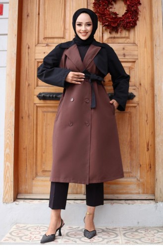 Trench Coat With Garnished Sleeves Brown 4435 556