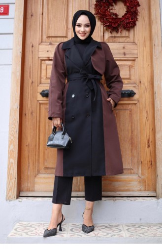 Front Garnished Trench Coat Brown 4434 562