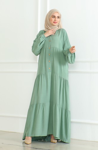 Elastic Sleeve Buttoned Dress 0463-08 Almond Green 0463-08