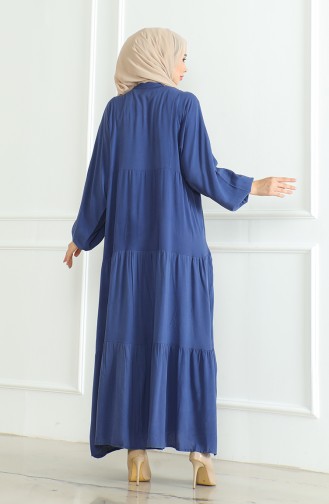 Buttoned Dress With Elastic Sleeves 0463-09 Indigo 0463-09