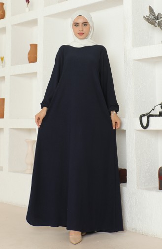 Bürümcük Stoffärmel Elastisches Mevlana-Kleid 1025-02 Marineblau 1025-02