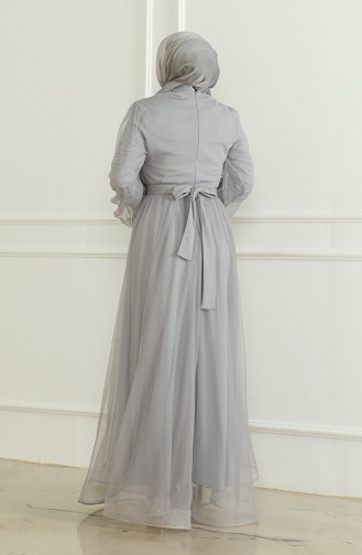 Robe De Soirée Mousseline à Paillette 6348-04 Gris 6348-04