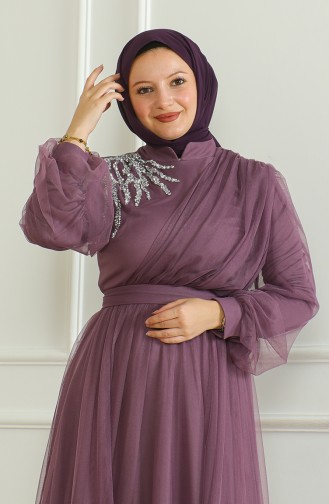 Robe De Soirée Mousseline à Paillette 6348-07 Rose Poudré 6348-07