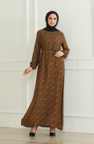 Patterned Belted Viscose Dress 0508-02 Tan 0508-02