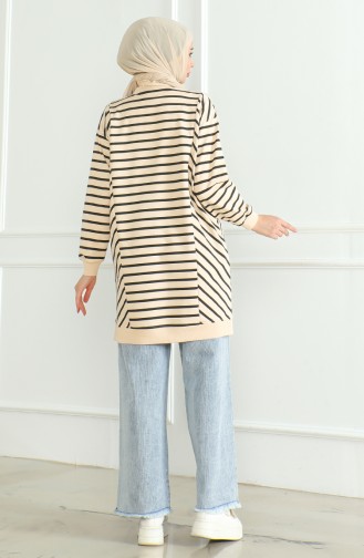 Striped Slit Tunic 9122-02 Beige Black 9122-02