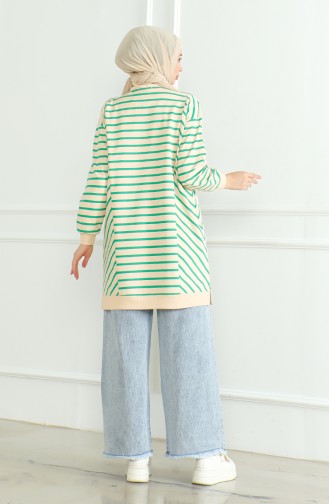 Striped Slit Tunic 9122-04 Beige Green 9122-04