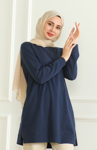 Slit Midi Tunic  9140-07 Navy Blue 9140-07