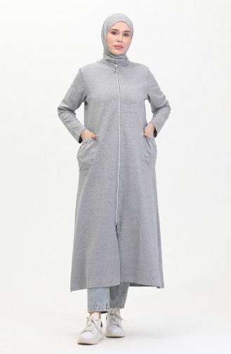 Double Thread Zippered Abaya 10650-02 Gray 10650-02