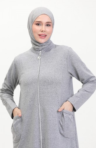 Double Thread Zippered Abaya 10650-02 Gray 10650-02