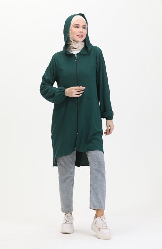 Crepe Fabric Zippered Coat 1044-03 Emerald Green 1044-03