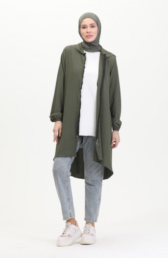 Crepe Fabric Zippered Coat 1044-04 Khaki 1044-04