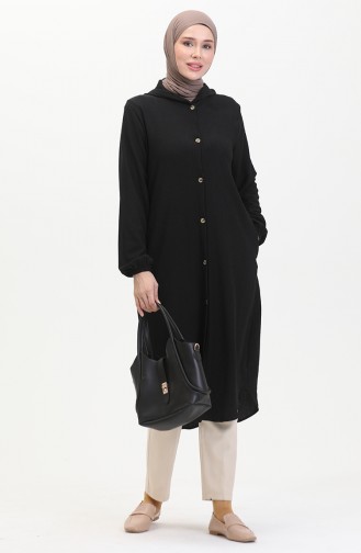 Hooded Buttoned Coat 7272-04 Black 7272-04