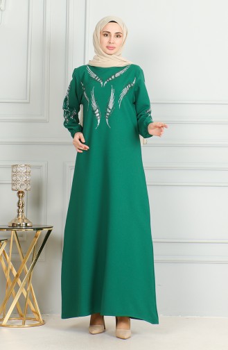 Elastic Sleeve Stone Evening Dress 0497-01 Emerald Green 0497-01