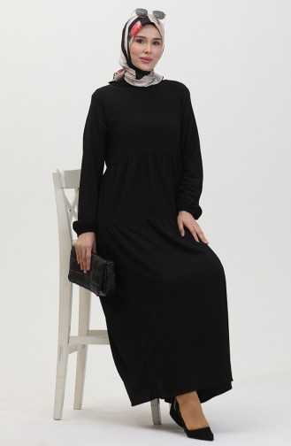 Gerafftes Kleid Aus Bürümcük-Stoff 1048-01 Schwarz 1048-01