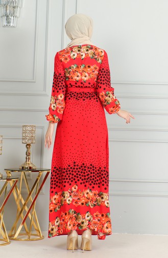 Robe Viscose à Motifs Et Manches élastiquées 0494-02 Rouge 0494-02