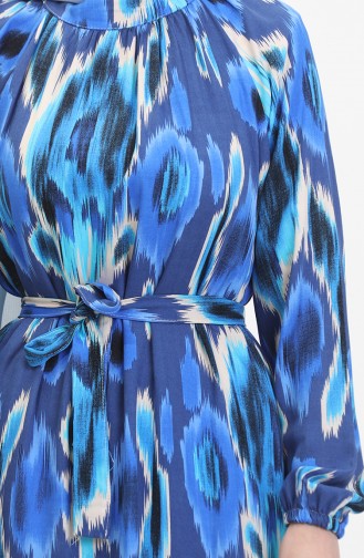 Robe Viscose A Motifs Et Ceinturée 0501A-05 Bleu Marine Saks 0501A-05