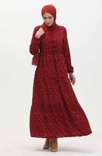 Buttoned Front Viscose Dress 0514-01 Claret Red 0514-01