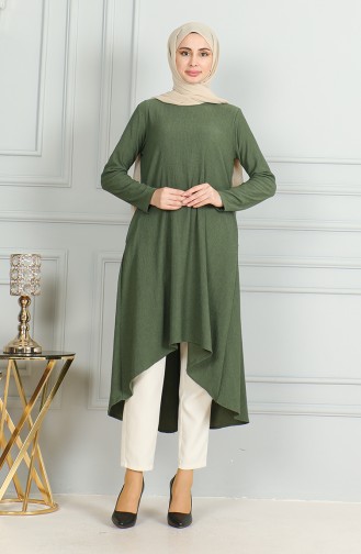 Crepe Fabric Asymmetric Cut Tunic 1032-05 Khaki 1032-05