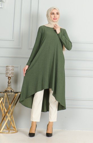 Crepe Fabric Asymmetric Cut Tunic 1032-05 Khaki 1032-05