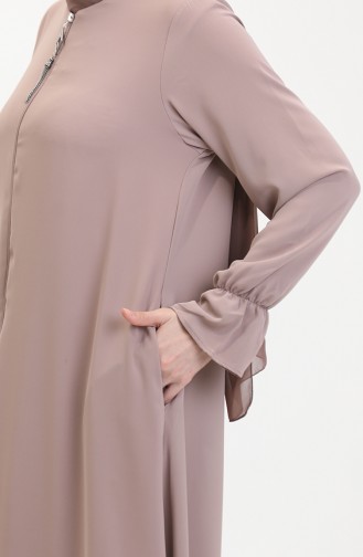 Elastic Sleeve Zippered Abaya 0513-02 Mink 0513-02