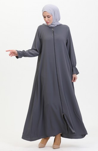 Elastic Sleeve Zippered Abaya 0513-04 Smoke 0513-04